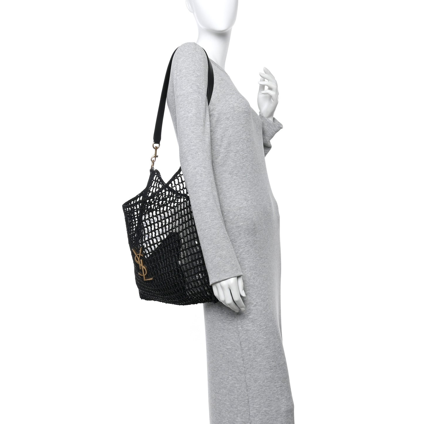 Raffia Calfskin Oxalis Shoulder Bag Black