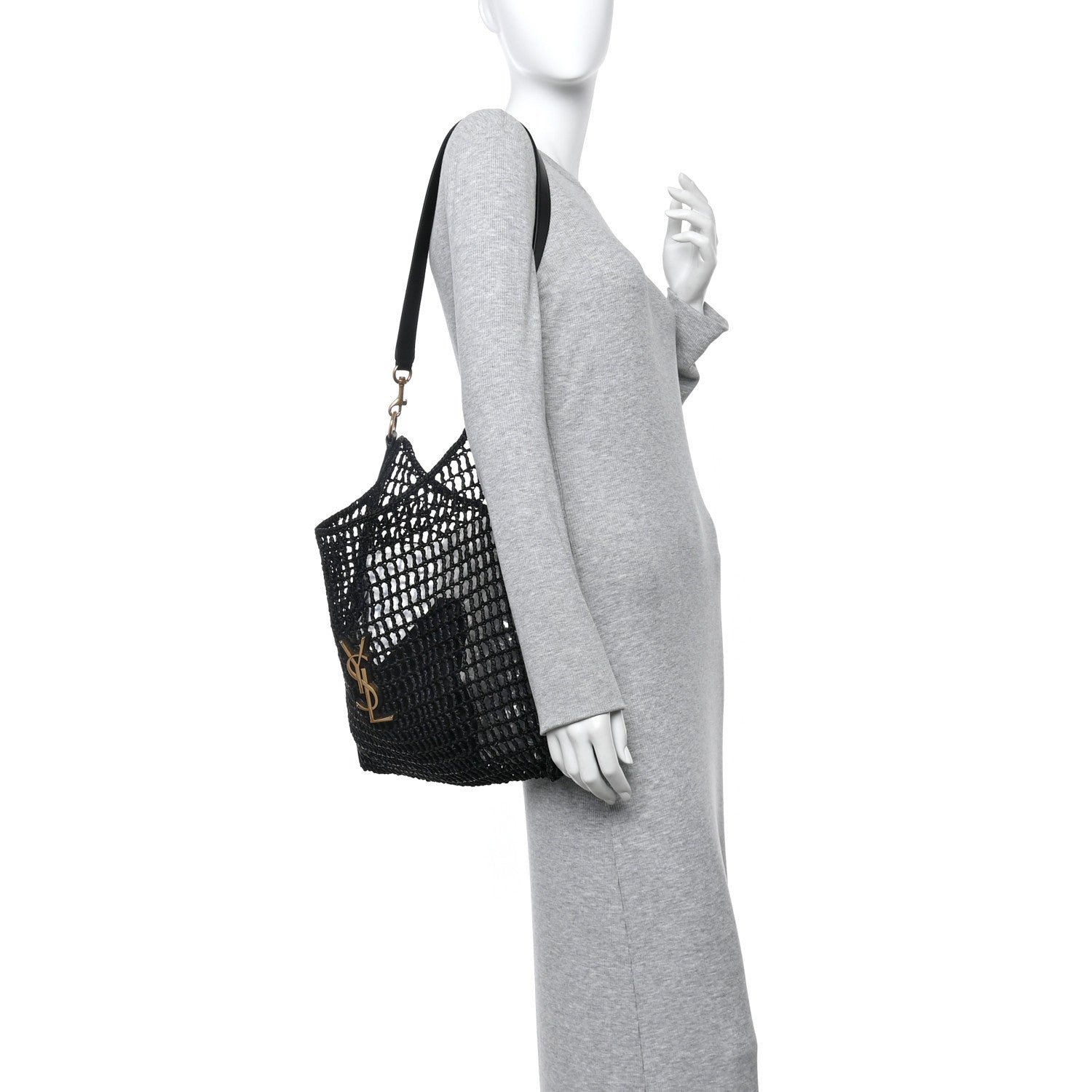 Saint Laurent Raffia Calfskin Oxalis Shoulder Bag Black 2 of 10