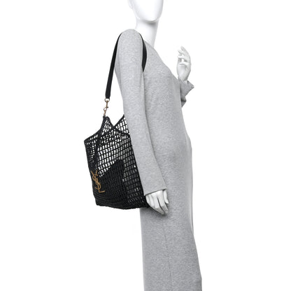 Saint Laurent Raffia Calfskin Oxalis Shoulder Bag Black 2 of 10