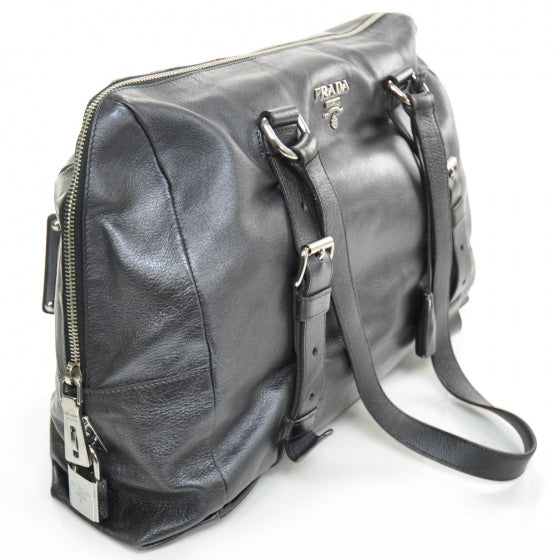 Prada Leather Large New Look Satchel Metallic Black 3 of 9
