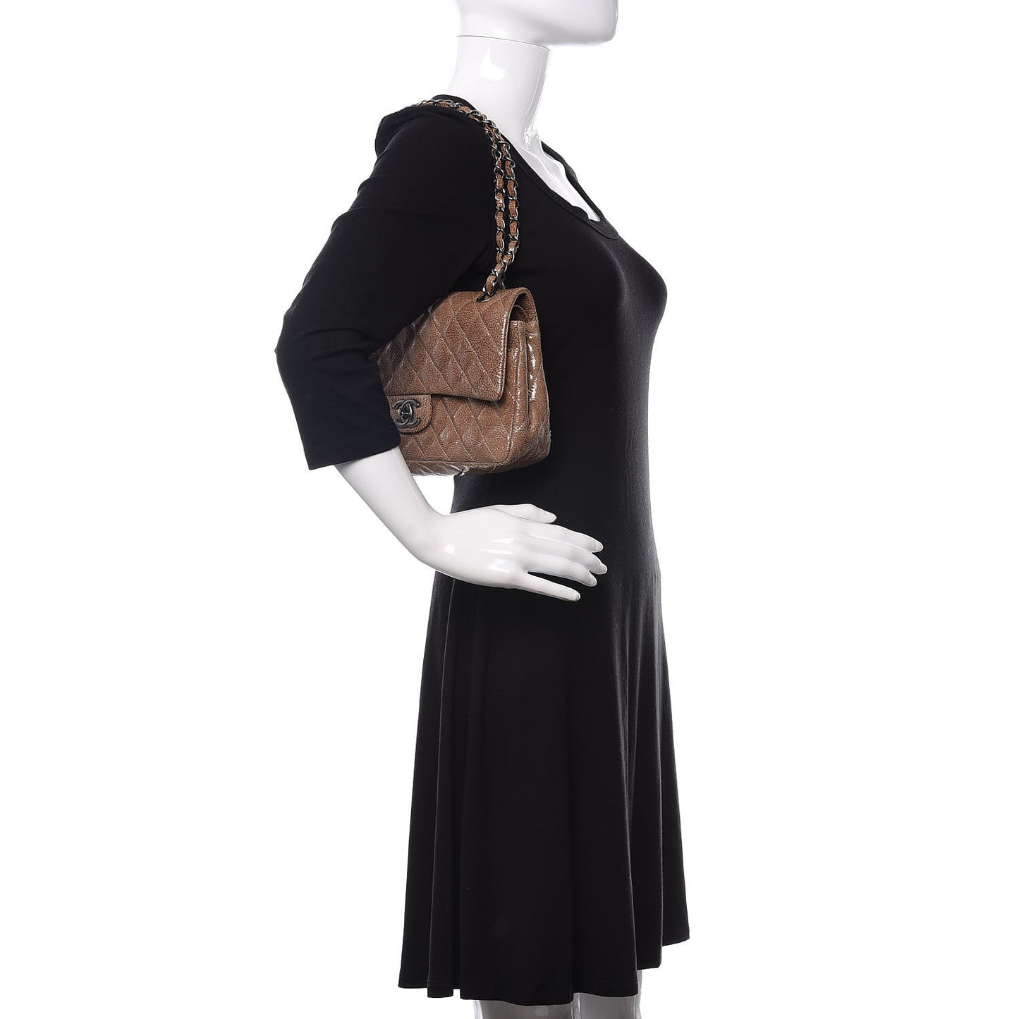 Crinkled Patent Quilted Medium Double Flap Brown
