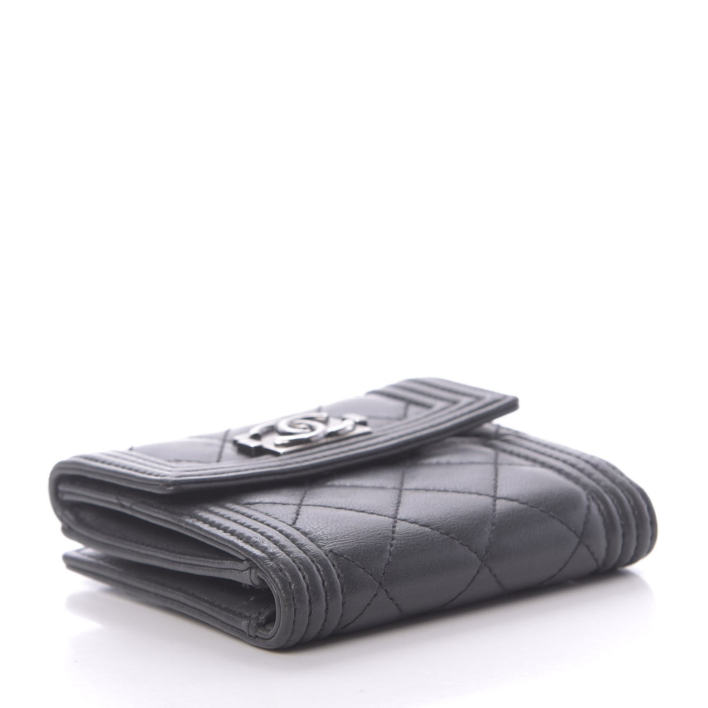 Lambskin Quilted Compact Boy Wallet Dark Grey