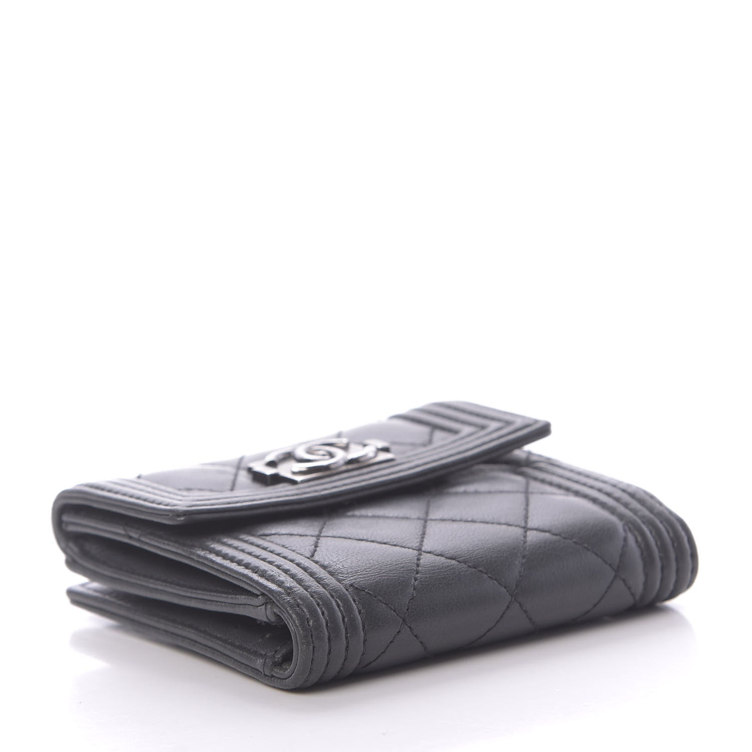 Chanel Lambskin Quilted Compact Boy Wallet Dark Grey 4 of 12