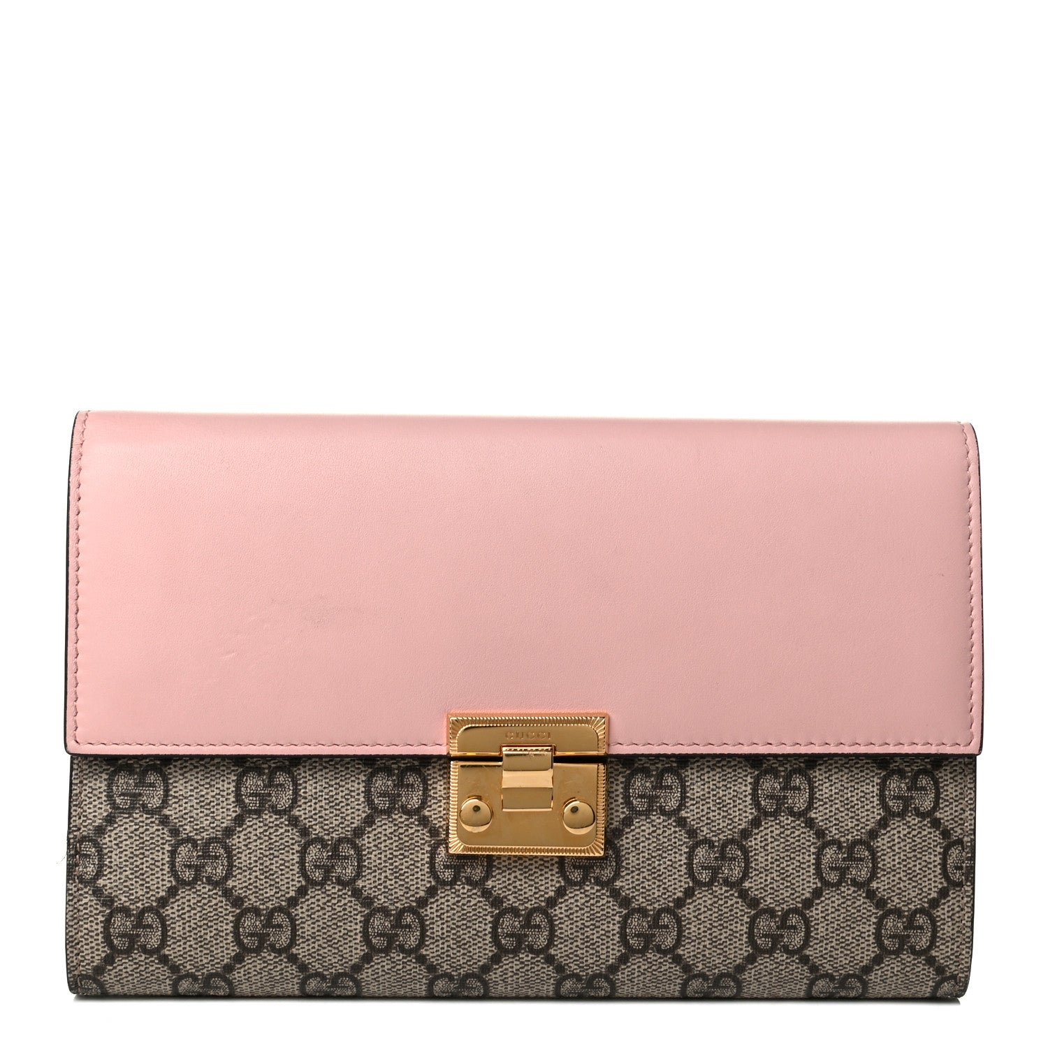 Gucci GG Supreme Monogram Calfskin Padlock Clutch Beige Perfect Pink 1 of 7
