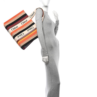 Chloe Cotton Calfskin Large Woody Striped Tote Multicolor 2 of 11