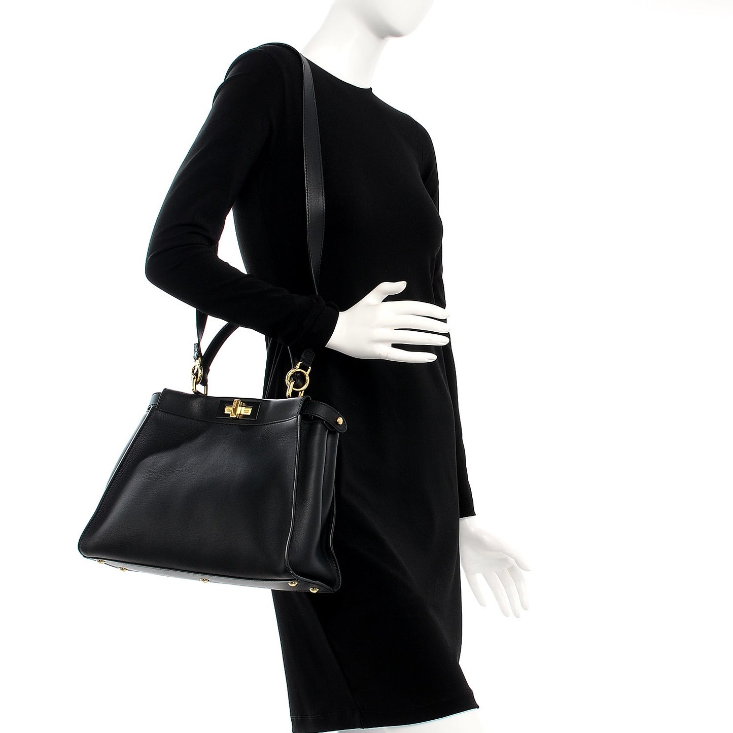 Vitello Seta Shiny Nappa Medium Peekaboo Iconic Satchel Black