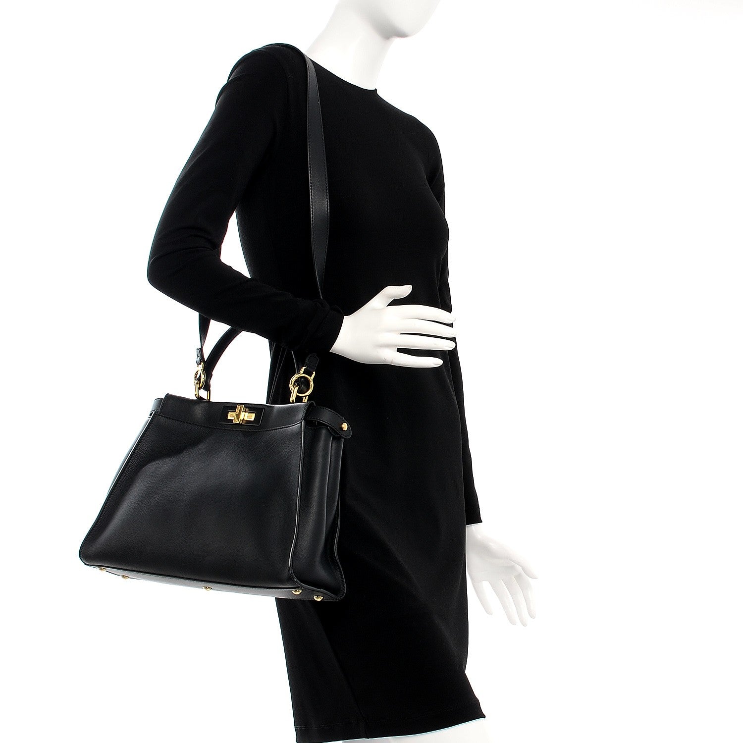 Fendi Vitello Seta Shiny Nappa Medium Peekaboo Iconic Satchel Black 3 of 13