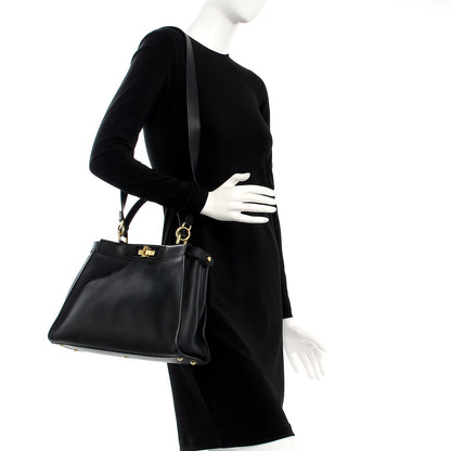 Fendi Vitello Seta Shiny Nappa Medium Peekaboo Iconic Satchel Black 3 of 13