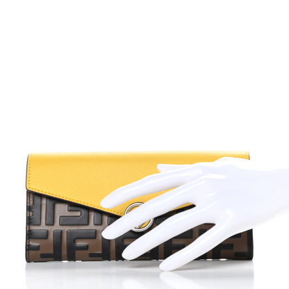 Fendi Vitello Cruise F is Fendi Bi-Color FF 1974 Embossed Continental Envelope Wallet Maya Black Sunflower 2 of 9