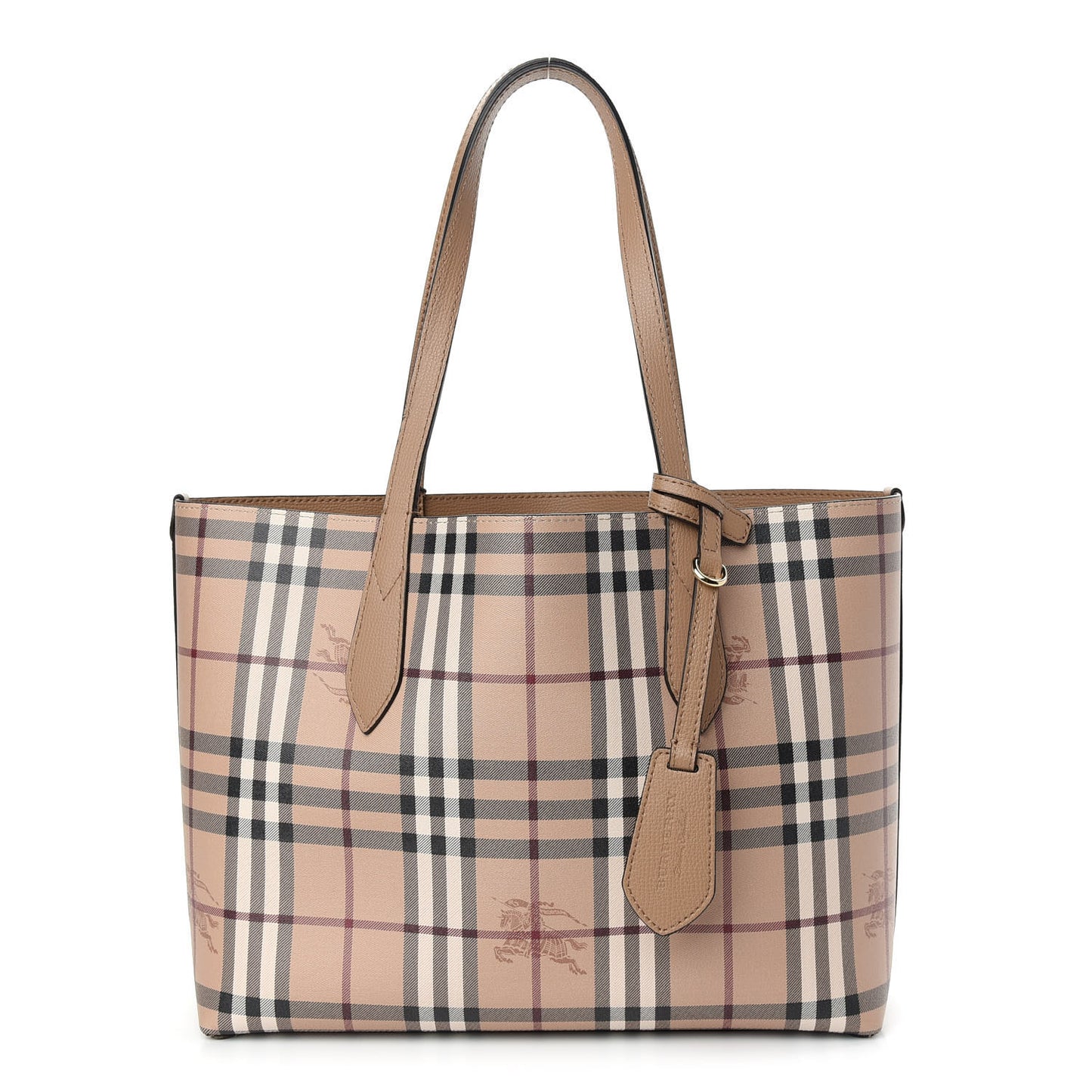 Grainy Calfskin Haymarket Check Small Reversible Tote Mid Camel