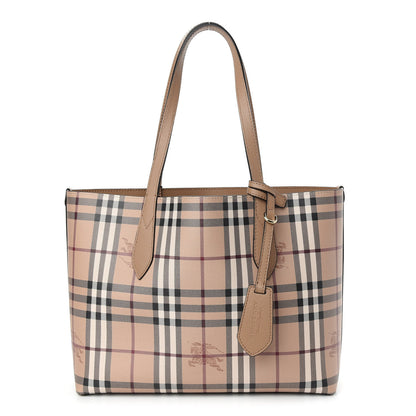 Burberry Grainy Calfskin Haymarket Check Small Reversible Tote Mid Camel 1 of 15
