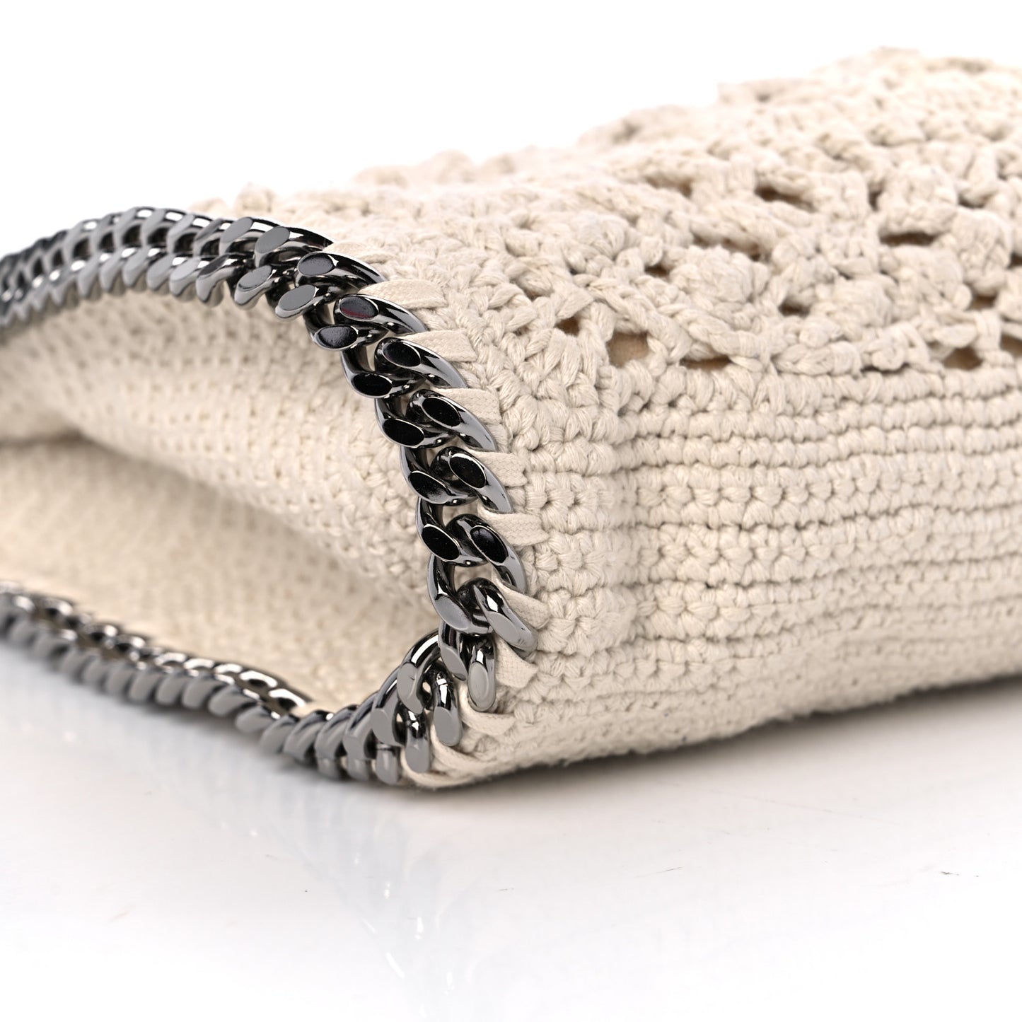 Cotton Crochet Falabella Ajouree Tote Bag White