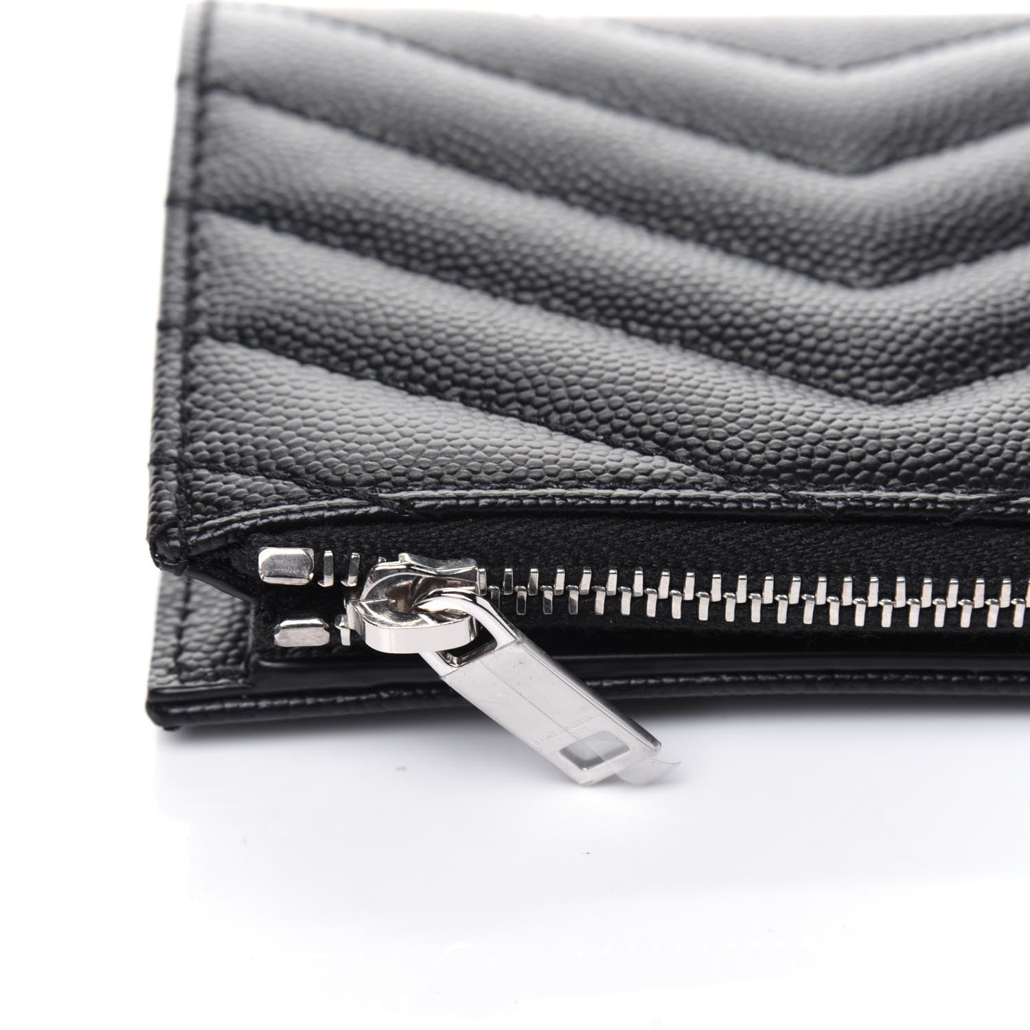 Saint Laurent Grain De Poudre Matelasse Chevron Monogram Zipped Card Case Black 11 of 12