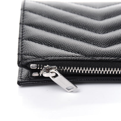 Saint Laurent Grain De Poudre Matelasse Chevron Monogram Zipped Card Case Black 11 of 12