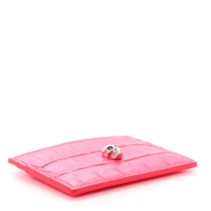 Alexander McQueen Calfskin Crocodile Embossed Skull Card Holder Neon Pink 4 of 8