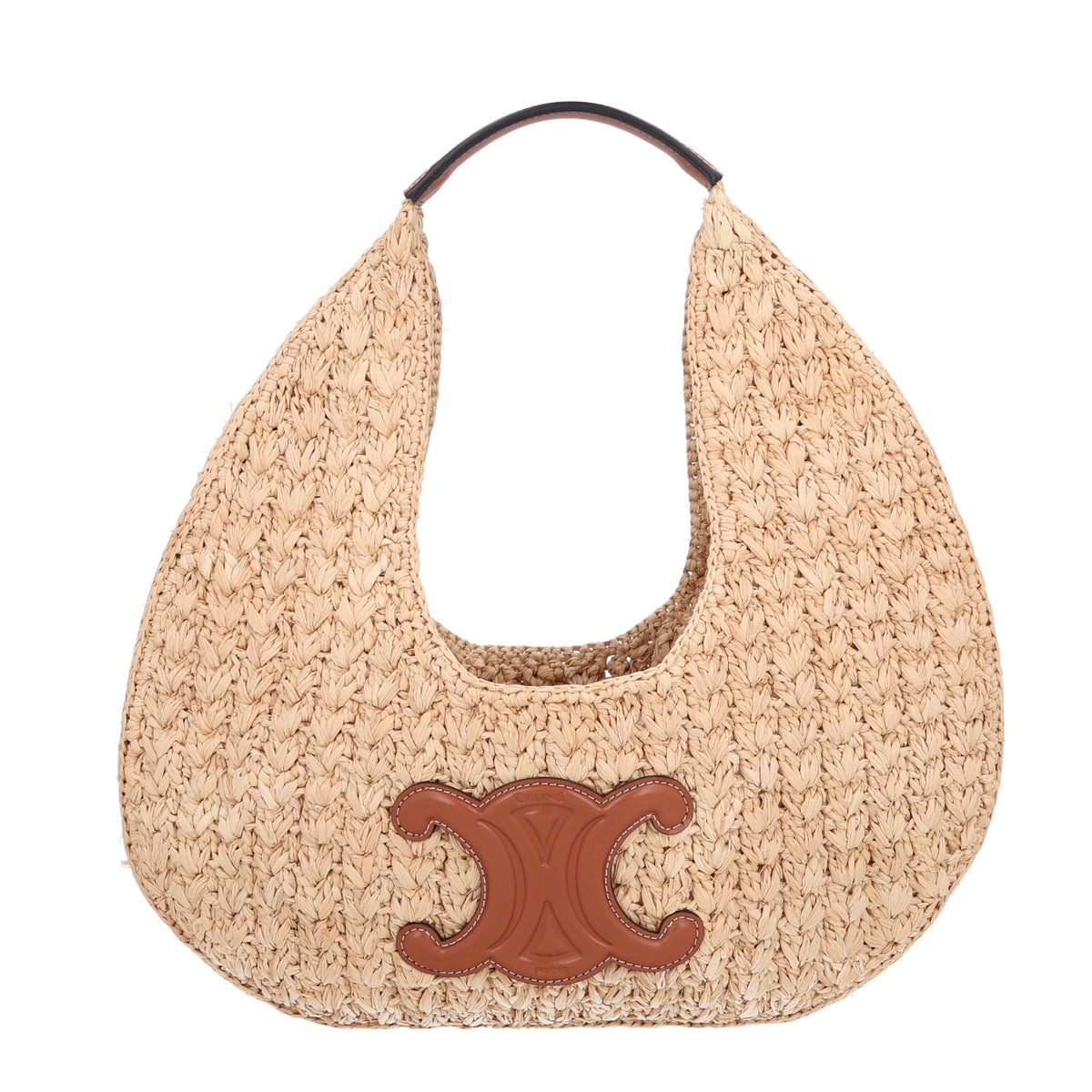 Celine Raffia Calfskin Triomphe Panier Hobo Bag Natural Tan 1 of 10
