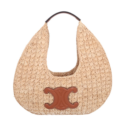 Celine Raffia Calfskin Triomphe Panier Hobo Bag Natural Tan 1 of 10
