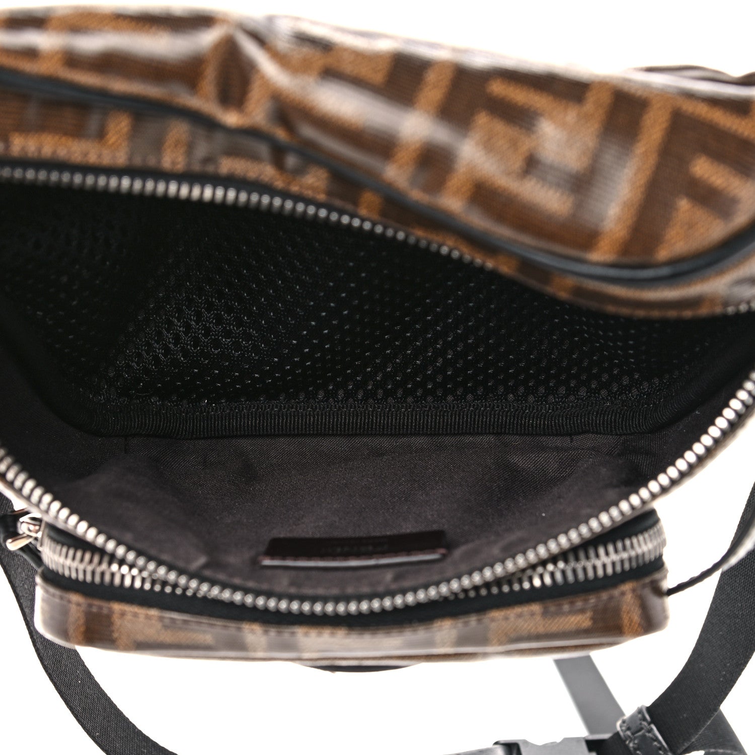 Fendi Glazed Fabric Vitello Century FF 1974 Stamp Patch Mens Pocket Belt Bag Mogano Panna Black 10 of 21