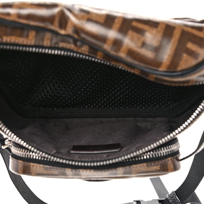 Fendi Glazed Fabric Vitello Century FF 1974 Stamp Patch Mens Pocket Belt Bag Mogano Panna Black 10 of 21