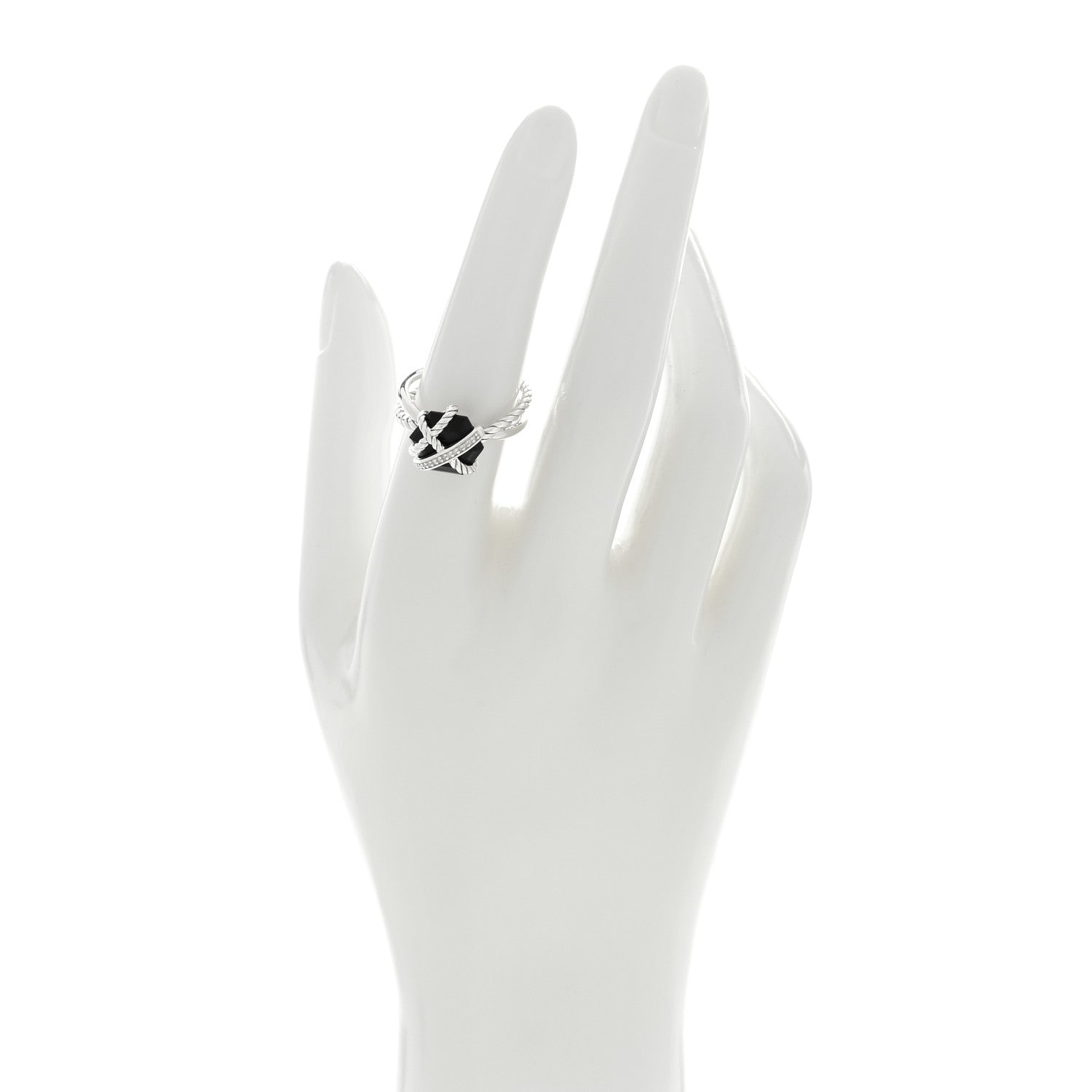 David Yurman Sterling Silver Diamond Black Onyx 10mm Cable Wrap Ring 53 6.25 2 of 4