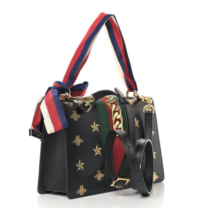 Gucci Textured Calfskin Bee Star Print Small Sylvie Shoulder Bag Black 3 of 10