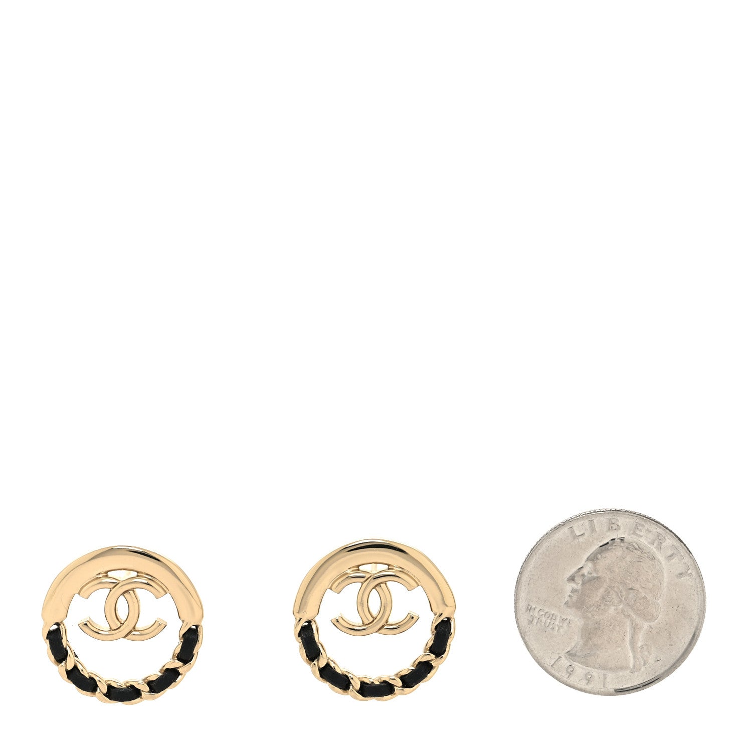 Chanel Lambskin Chain CC Round Earrings Gold Black 2 of 4