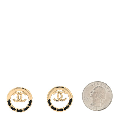 Chanel Lambskin Chain CC Round Earrings Gold Black 2 of 4