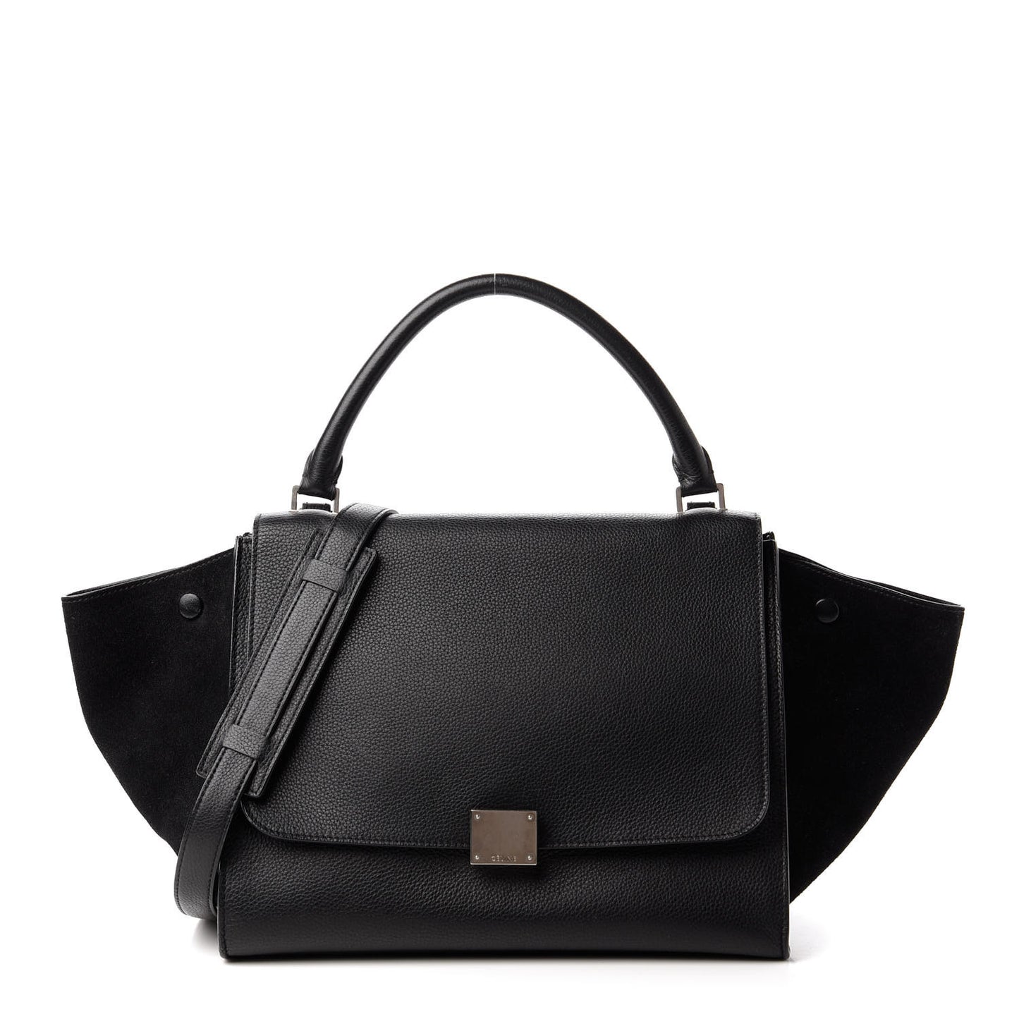 Drummed Calfskin Suede Medium Trapeze Black