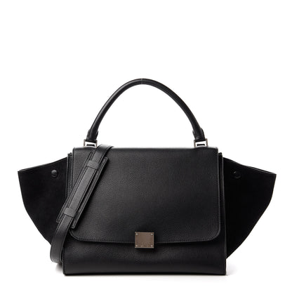 Celine Drummed Calfskin Suede Medium Trapeze Black 1 of 10