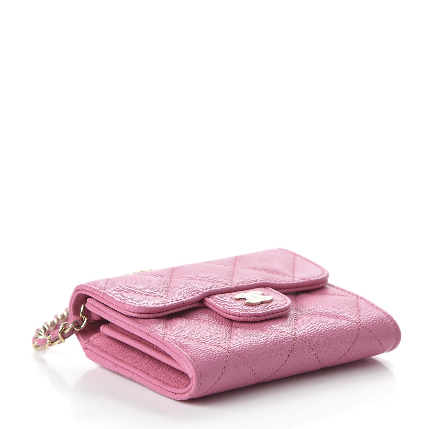 Chanel Caviar Quilted Flap Card Holder On Chain Pink 4 of 11