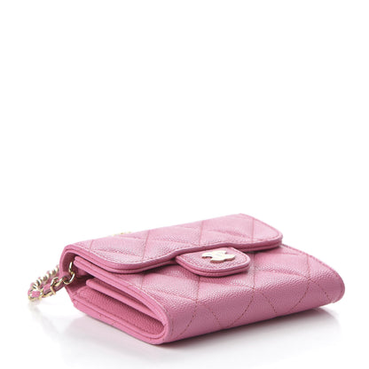 Chanel Caviar Quilted Flap Card Holder On Chain Pink 4 of 11
