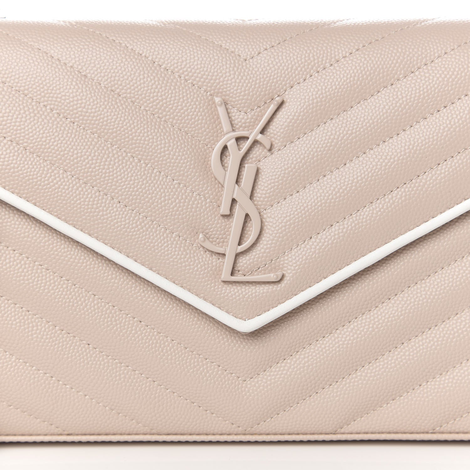 Saint Laurent Grain De Poudre Matelasse Chevron Monogram Chain Wallet Pink and White 9 of 10