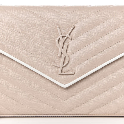 Saint Laurent Grain De Poudre Matelasse Chevron Monogram Chain Wallet Pink and White 9 of 10