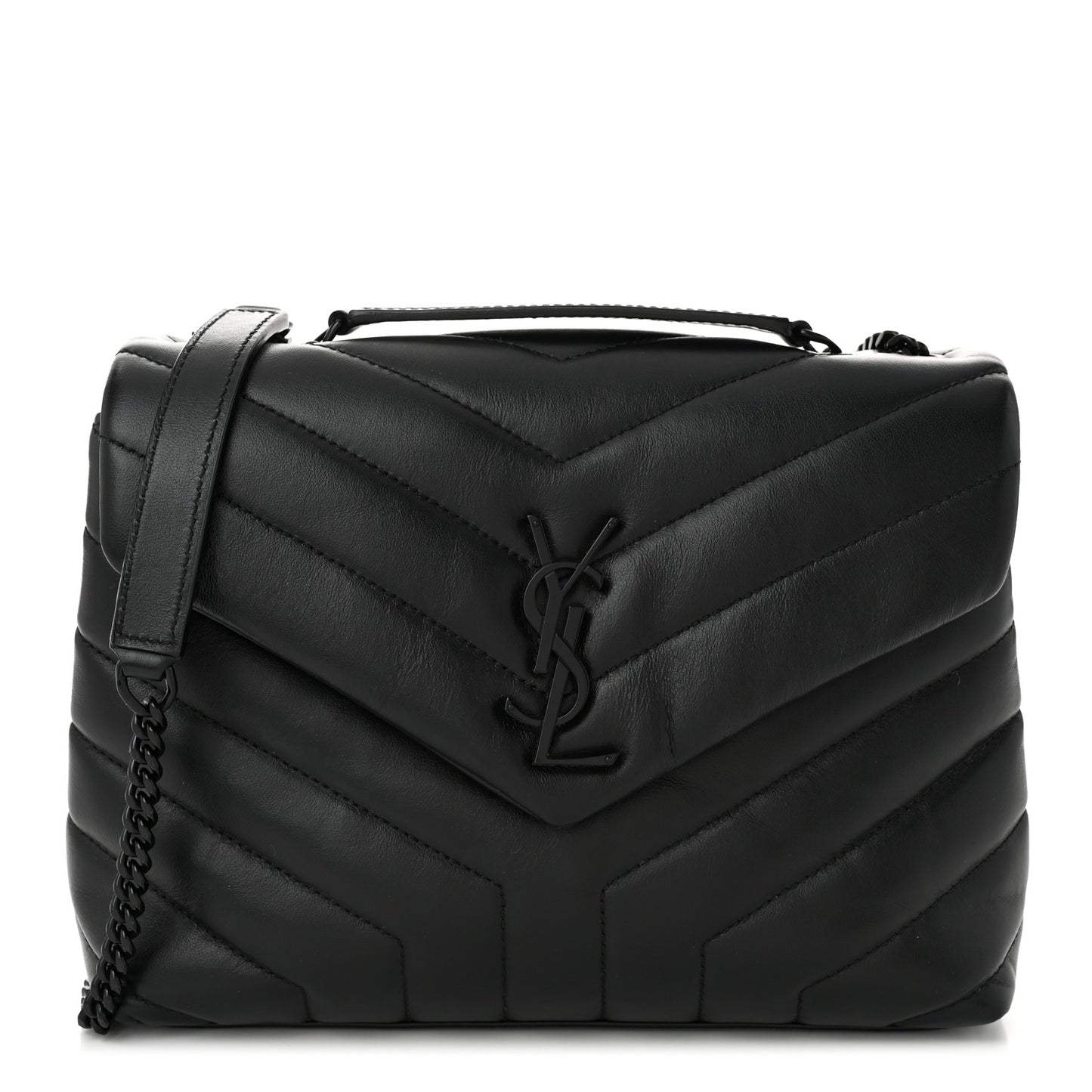 Calfskin Y Quilted Monogram Monochrome Small Loulou Chain Satchel Black