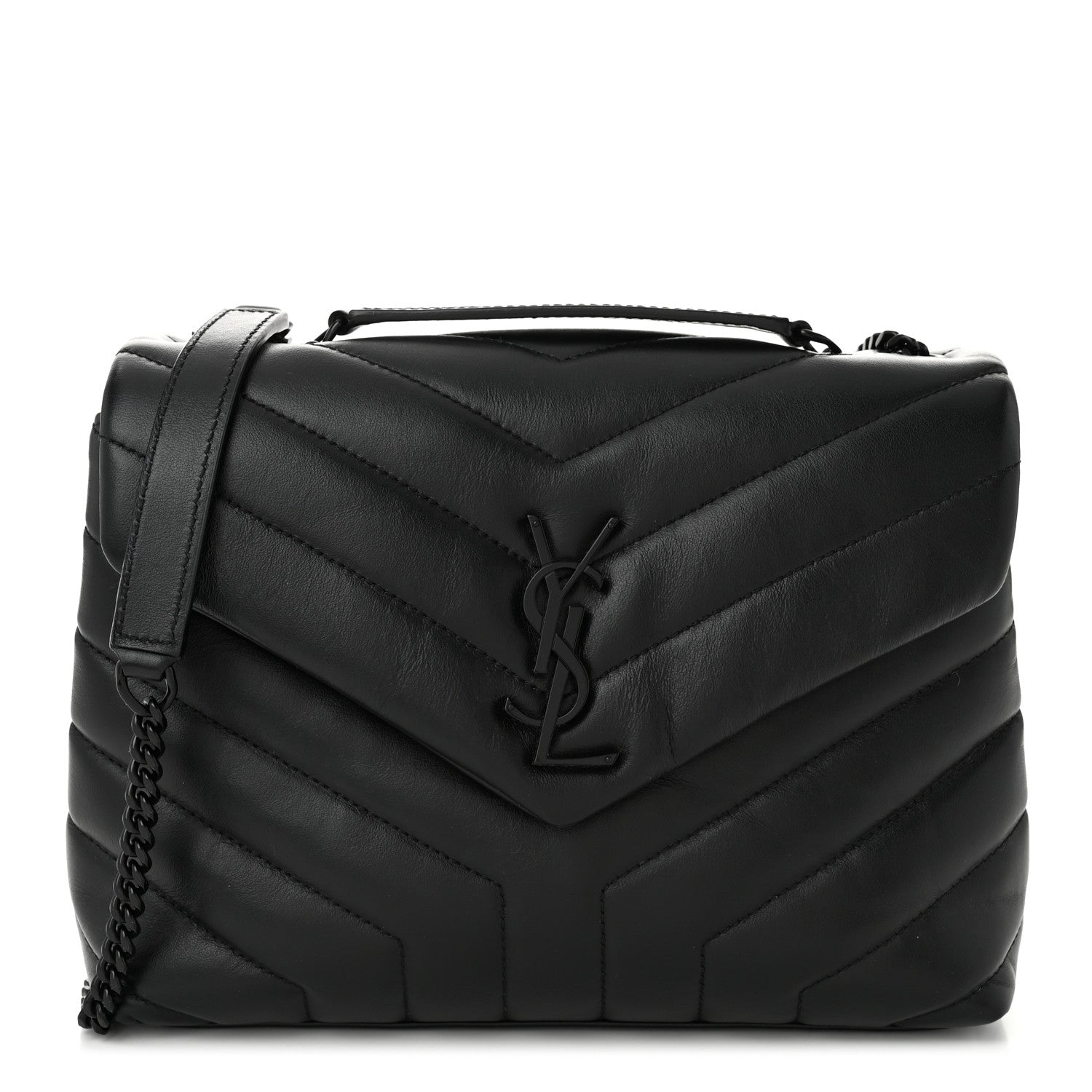 Saint Laurent Calfskin Y Quilted Monogram Monochrome Small Loulou Chain Satchel Black 1 of 11