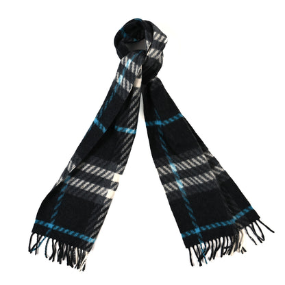Burberry Cashmere Check Striped Fringe Scarf Dark Grey Blue 1 of 3