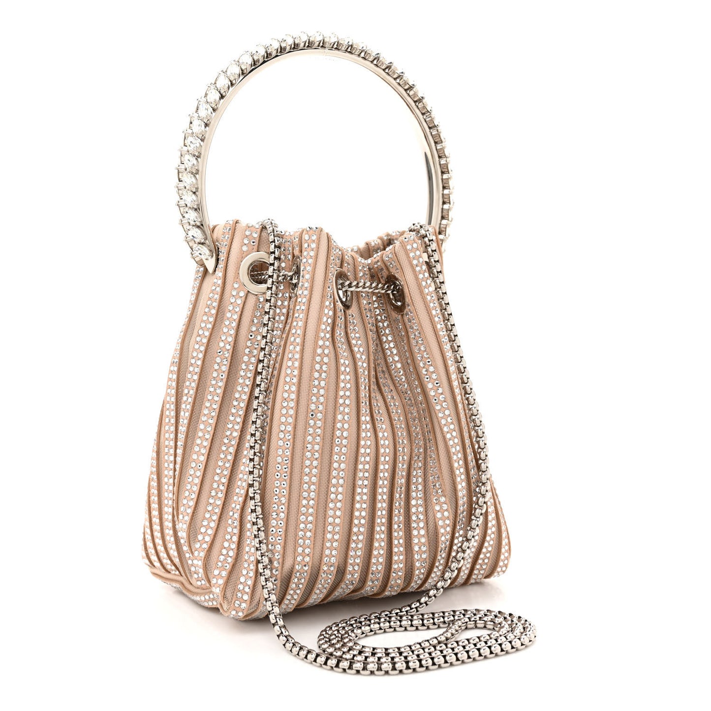 Suede Mesh Crystal Embellished Stripe Bon Bon Bucket Bag Macaron Mix