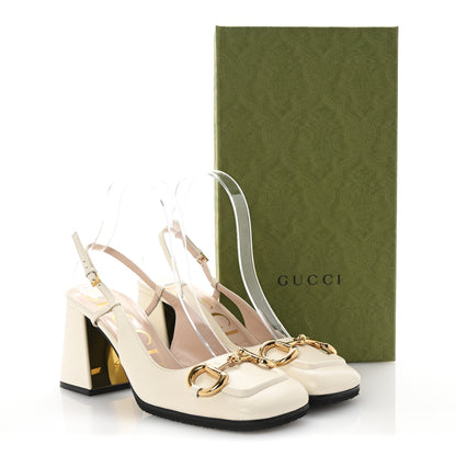 Gucci Malaga Kid Horsebit 75mm Slingback Pumps 38 Mystic White 9 of 9