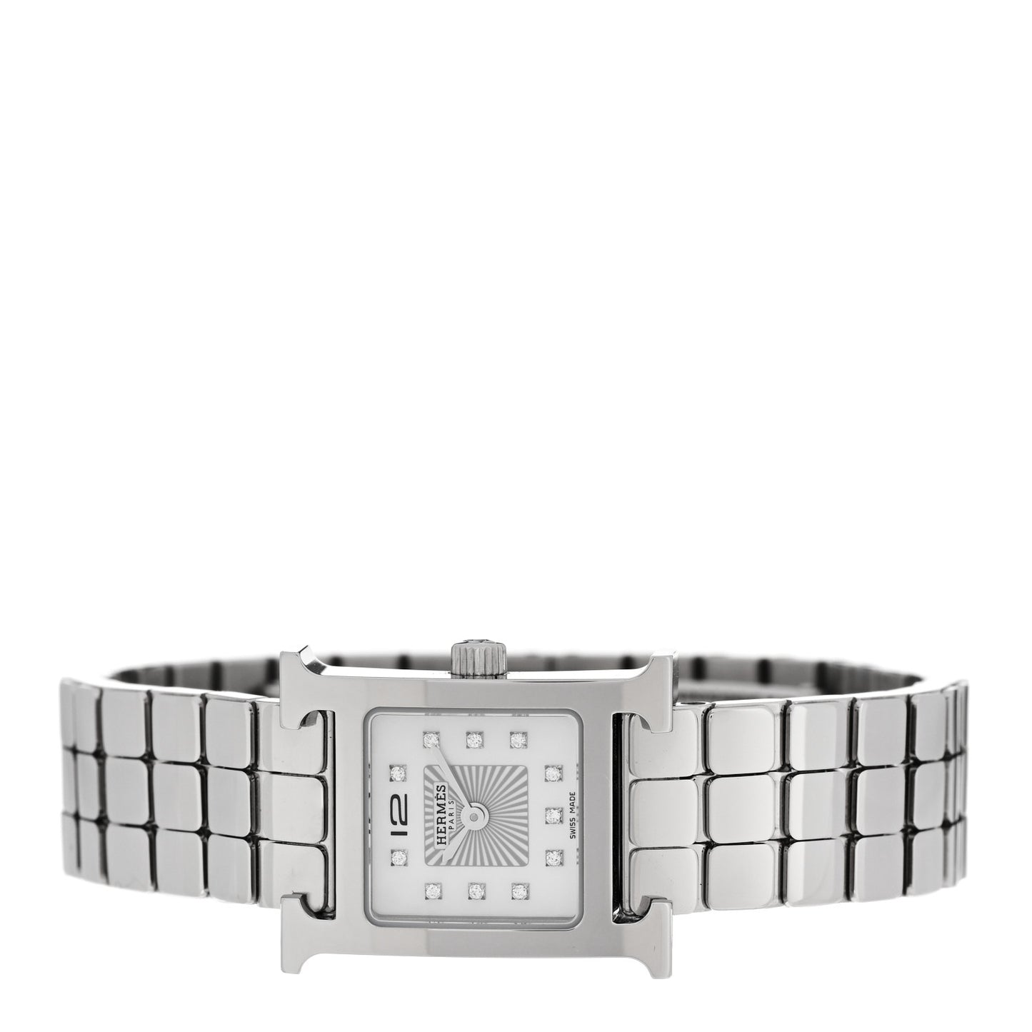 Stainless Steel Diamond Mother of Pearl 17.2mm Heure H Hour Quartz Watch