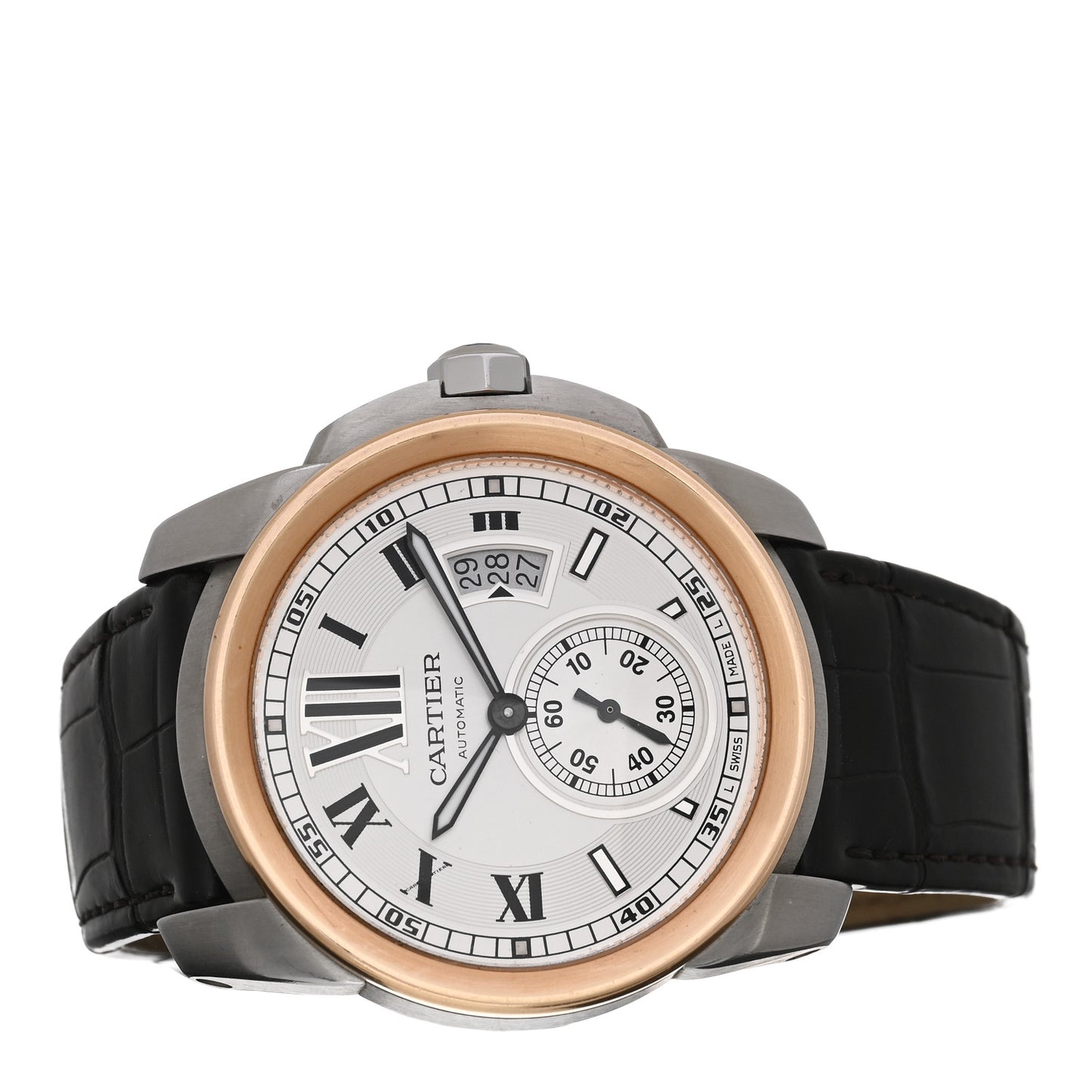 Stainless Steel 18K Pink Gold Alligator 42mm Calibre de Cartier Automatic Watch