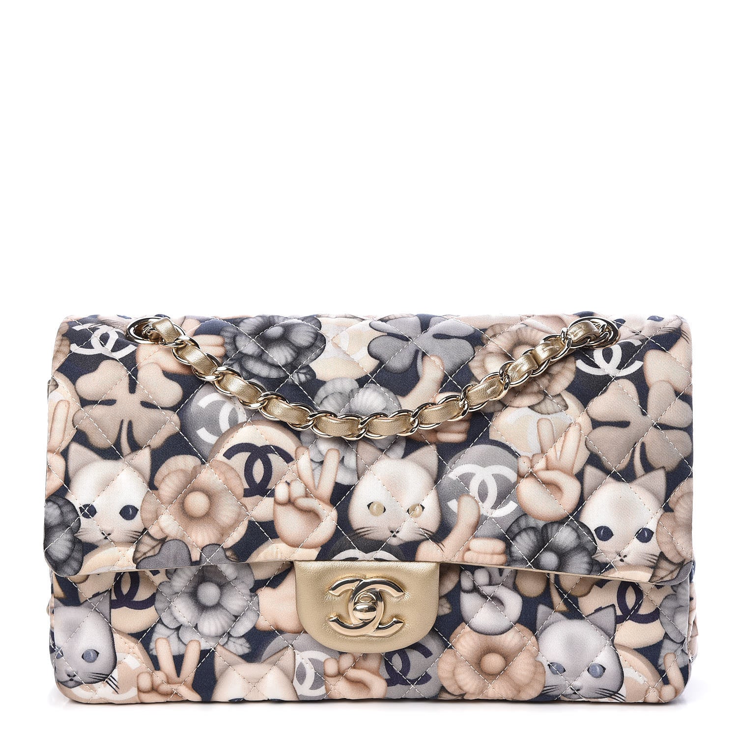 Chanel Nylon Quilted Medium Cat Emoticon Double Flap Navy Gold 1 of 14