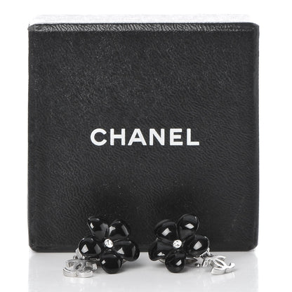 Chanel Enamel Crystal CC Camellia Drop Clip On Earrings Black 5 of 5