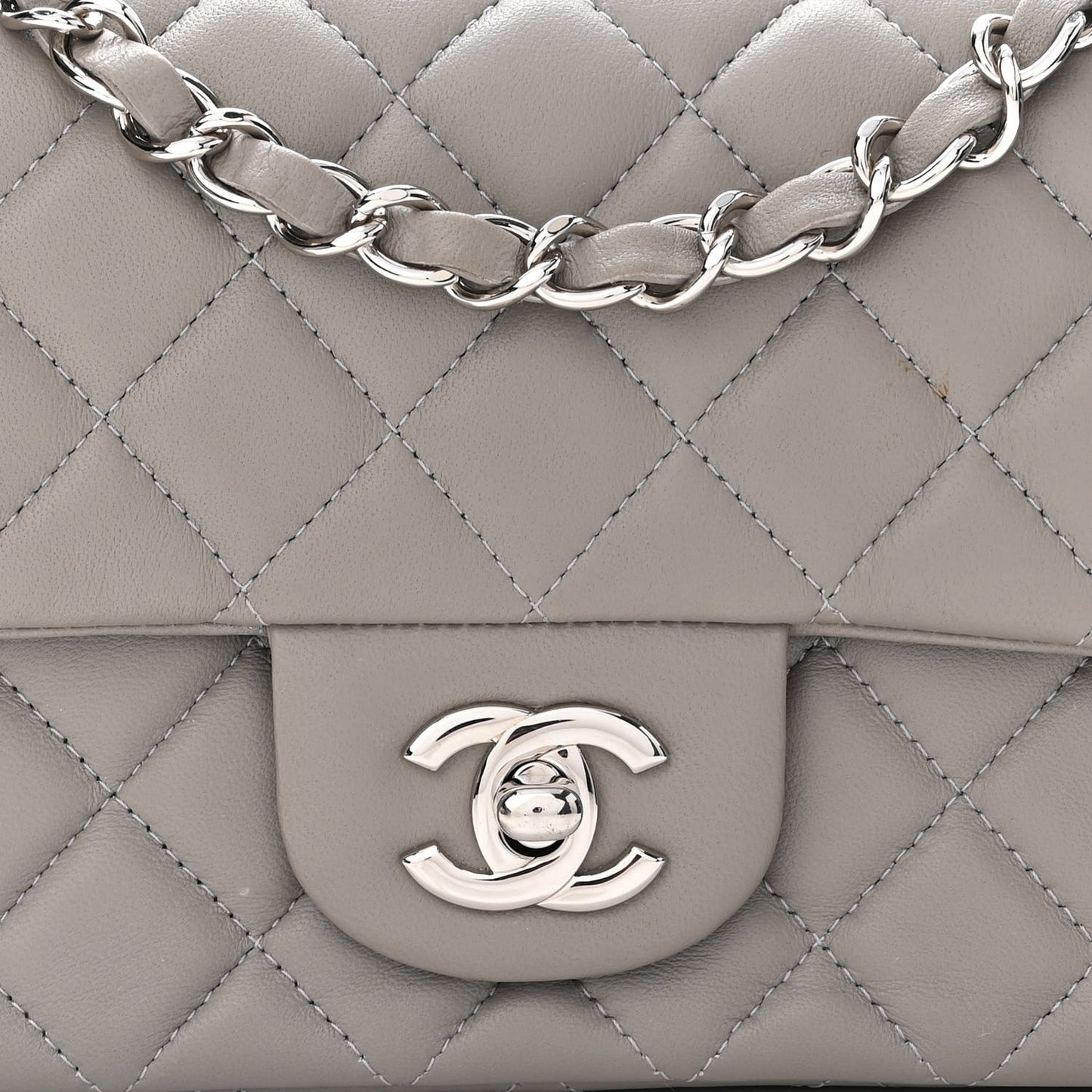 Lambskin Quilted Mini Rectangular Flap Grey