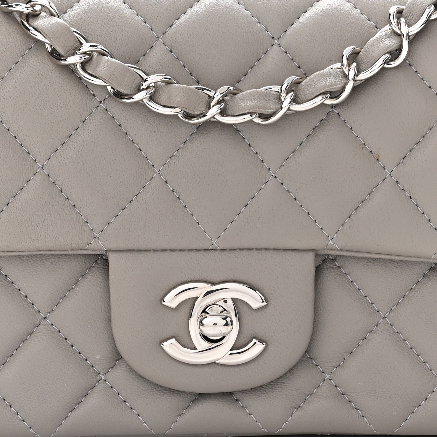 Chanel Lambskin Quilted Mini Rectangular Flap Grey 8 of 13