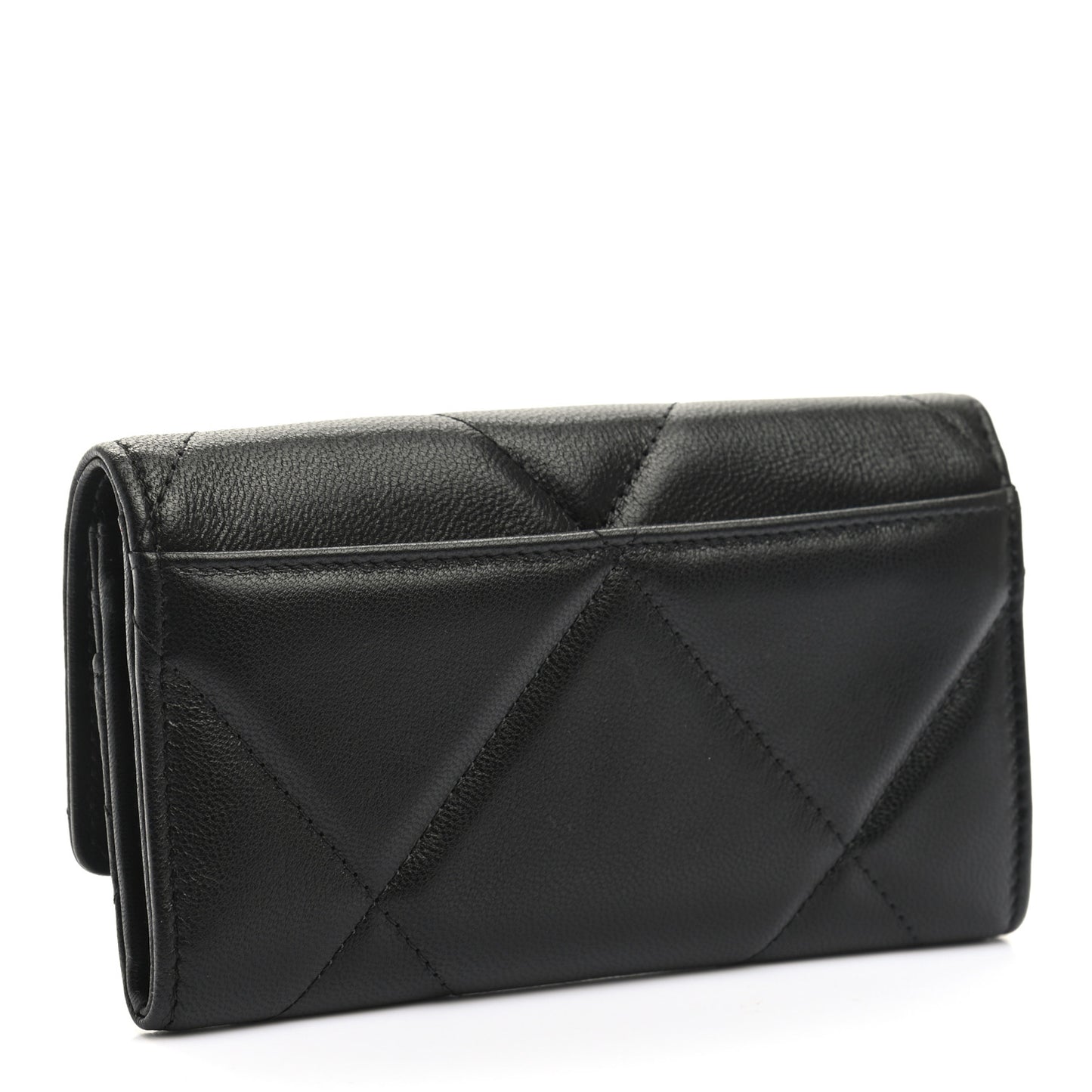 Shiny Goatskin Quilted Chanel 19 Flap Wallet Black