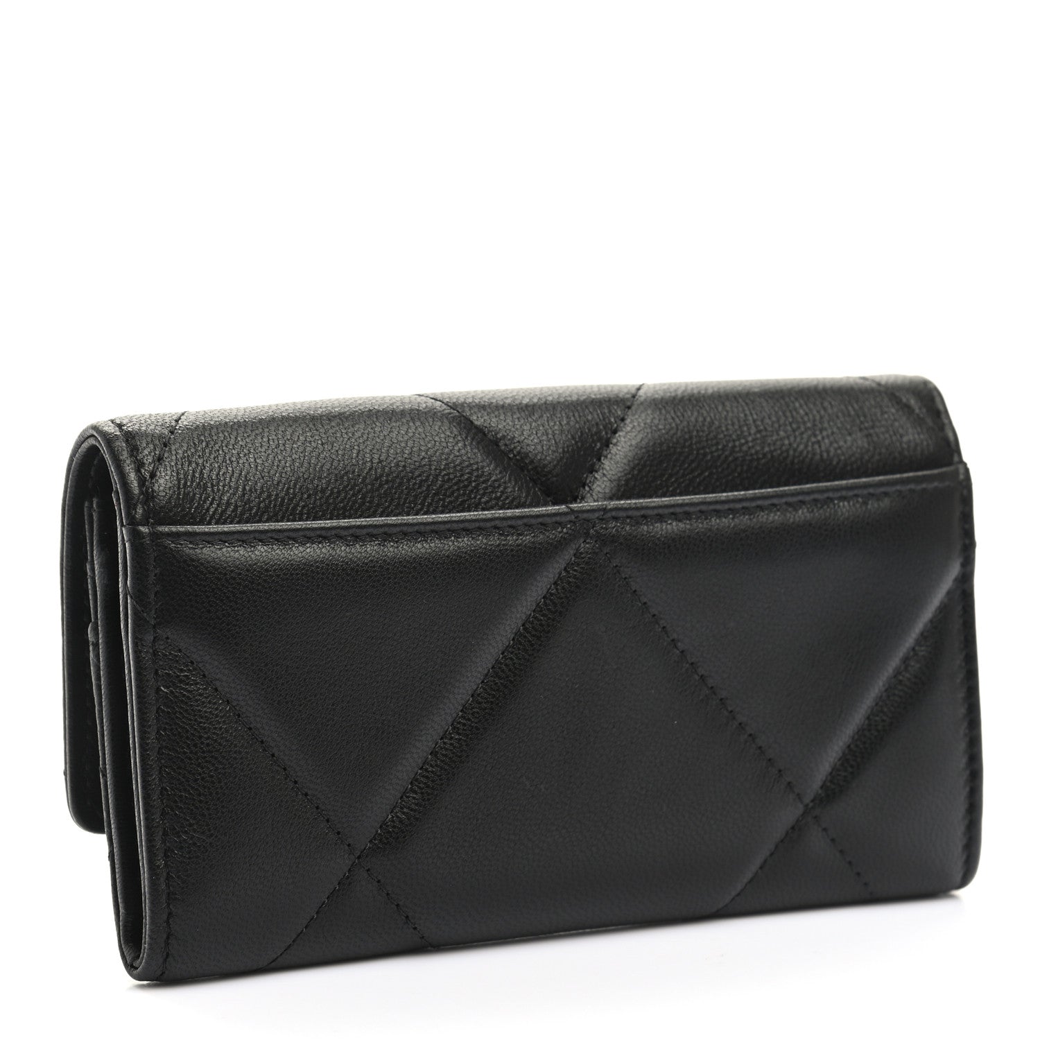 Chanel Shiny Goatskin Quilted Chanel 19 Flap Wallet Black 3 of 9