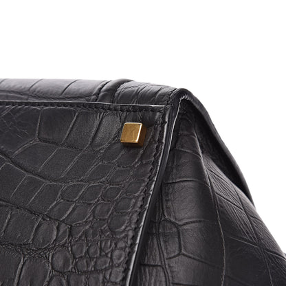 Celine Crocodile Embossed Calfskin Medium Phantom Luggage Black 9 of 14