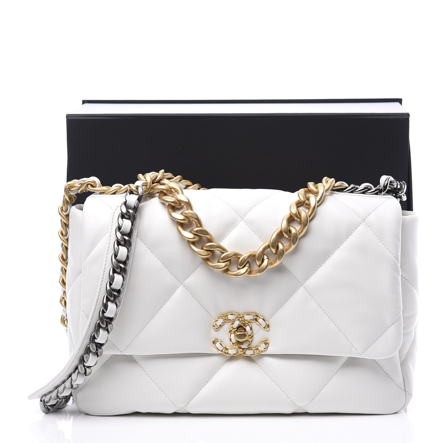 Goatskin Quilted Large 19 Flap White