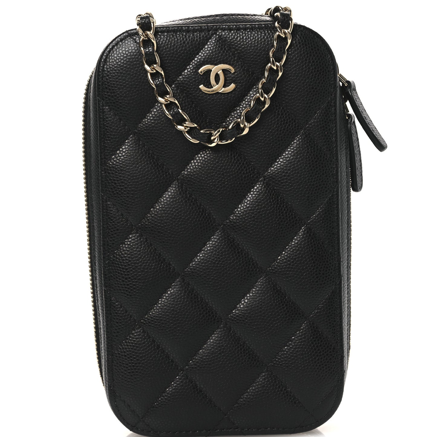 Caviar Quilted Phone Holder Wallet On Chain WOC Black