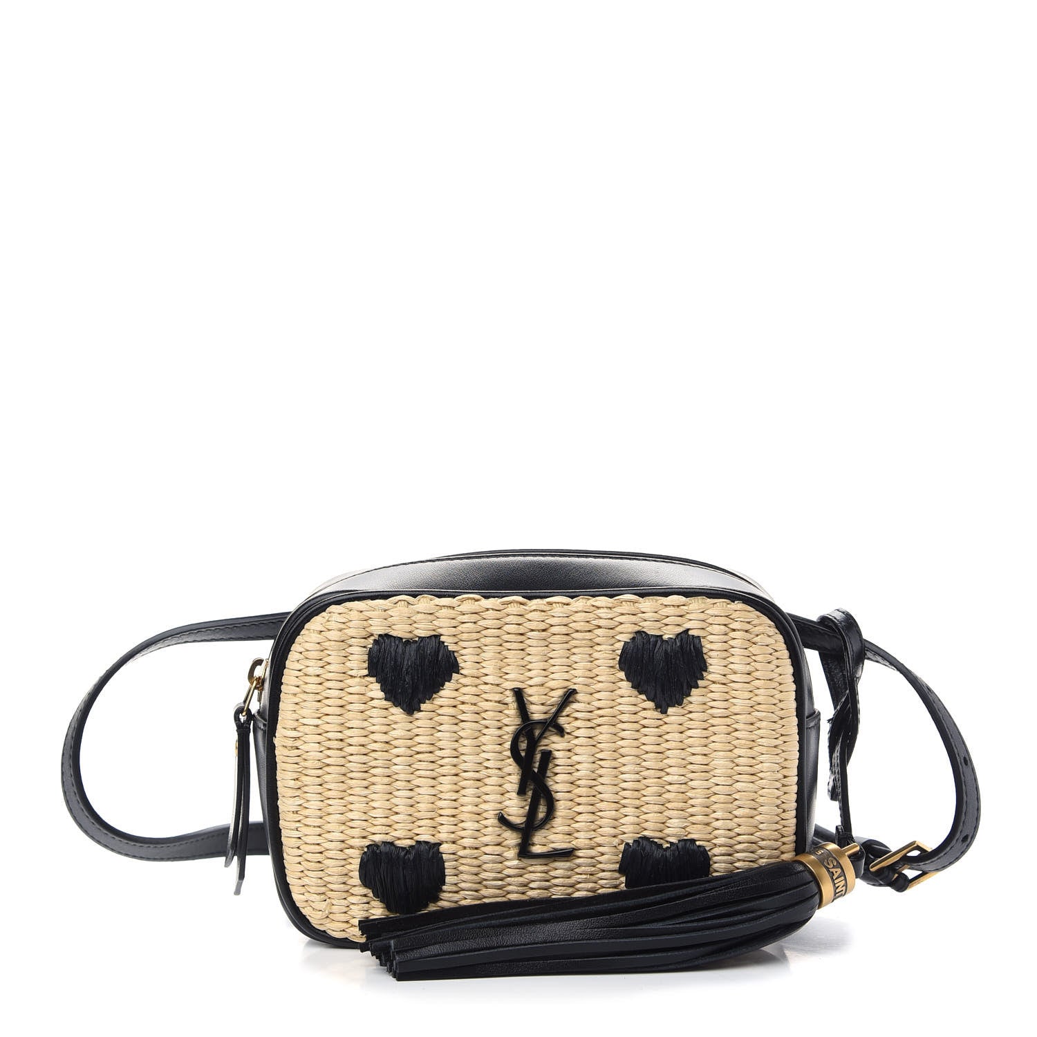 Saint Laurent Raffia Canvas Monogram Lou Heart Belt Bag Beige Black 1 of 9